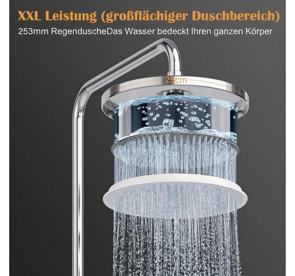 GarveeMore Stangenbrause-Set Modernes Regendusche Duschsystem ohne Armatur – Edelstahl Duschsäule, mit 25 cm Rundkopf, höhenverstellbar – Komplettes Badzubehör Set Bild 2