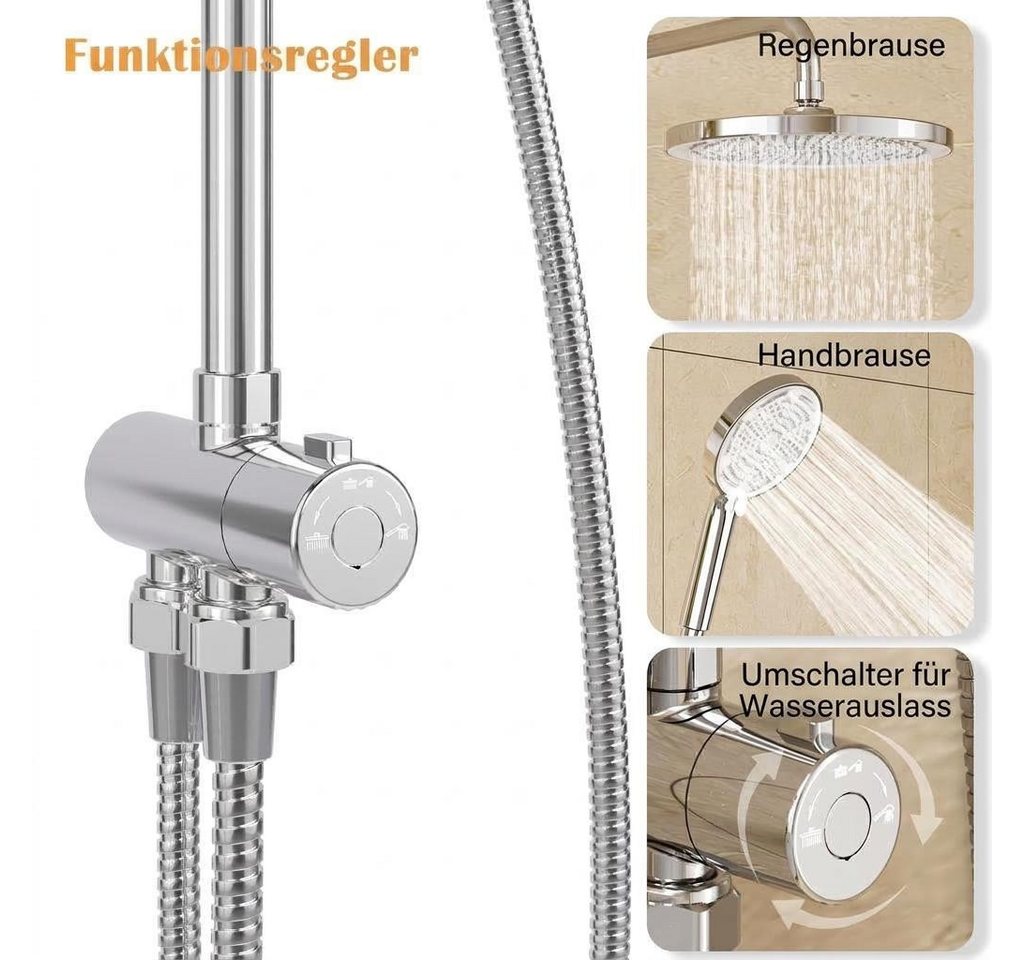 GarveeMore Stangenbrause-Set Modernes Regendusche Duschsystem ohne Armatur – Edelstahl Duschsäule, mit 25 cm Rundkopf, höhenverstellbar – Komplettes Badzubehör Set Bild 5