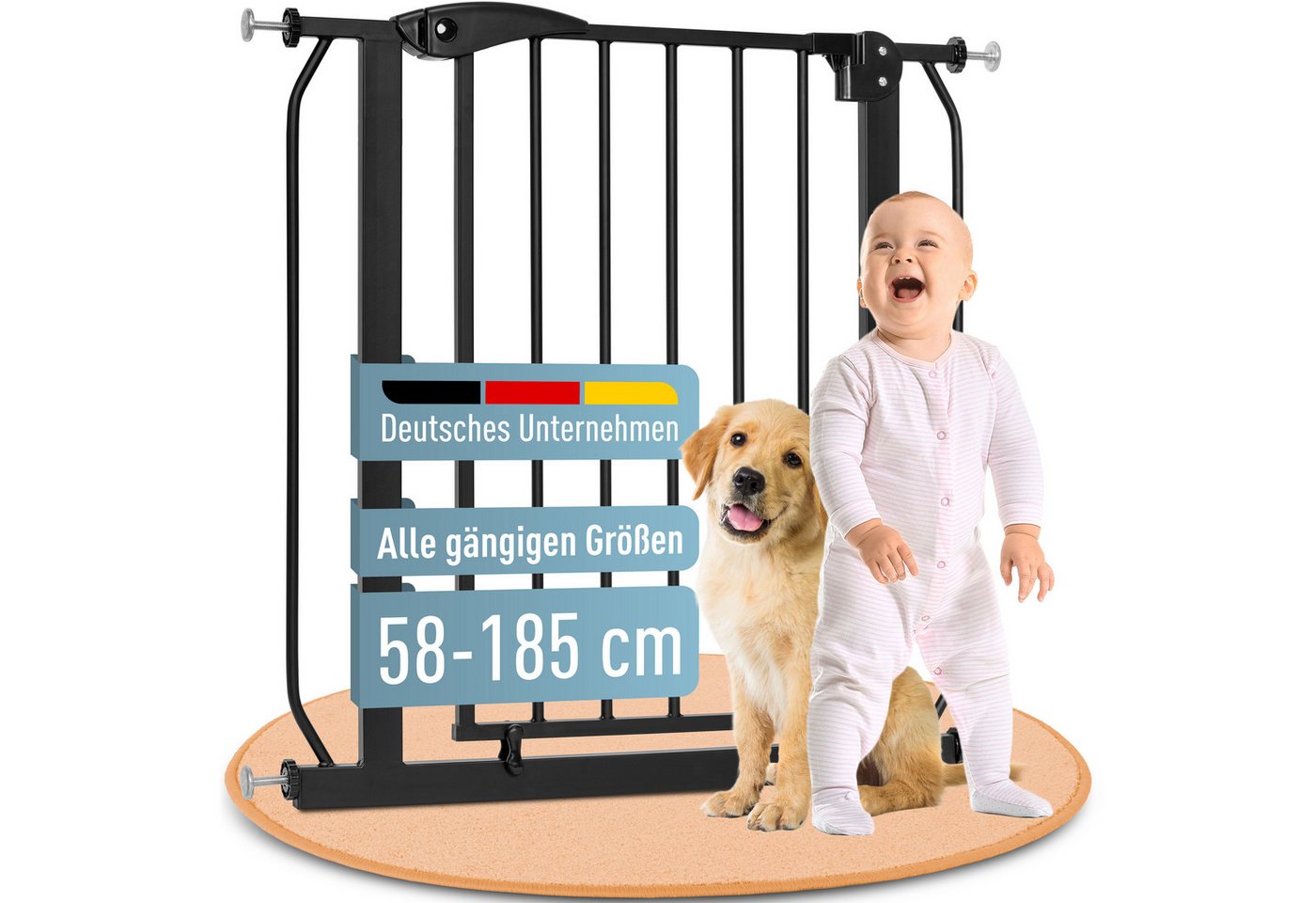 ib style Türschutzgitter Berrin Treppengitter ohne Bohren 58-66 cm schwarz, Getestet in Deutschland, 2-fach Sicherung, Babygitter bis 24 Monaten