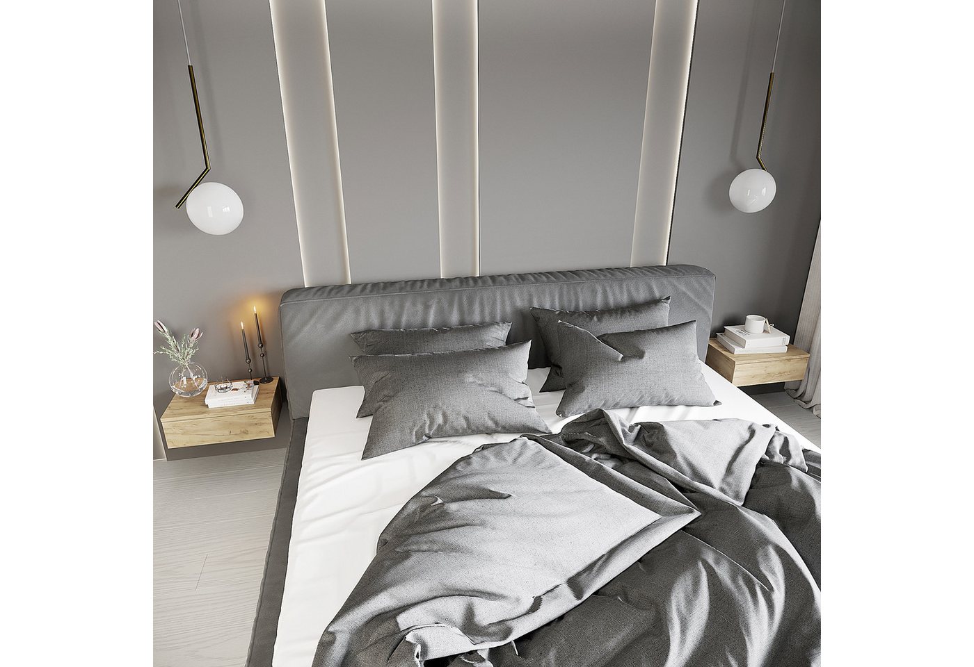 KOMTO Wandregal mit Schublade 2er Set Nachttisch Wandschublade Monaco 2 pcs, Wandschublade Nachtschrank Hängend, Monaco 46 x 30 x 15 cm