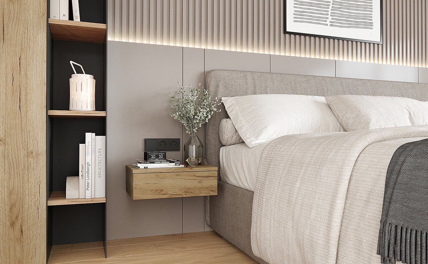 KOMTO Wandregal mit Schublade 2er Set Nachttisch Wandschublade Monaco 2 pcs, Wandschublade Nachtschrank Hängend, Monaco 46 x 30 x 15 cm Bild 2