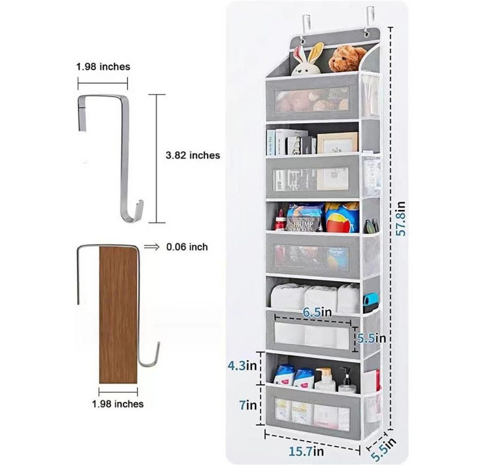 POPOLIC Hängeregal Hängeaufbewahrung Organizer mit 5 Netztaschen,Taschen Organizer, Türhängetasche, Fünflagige Aufbewahrungstasche, Große Kapazität Bild 3