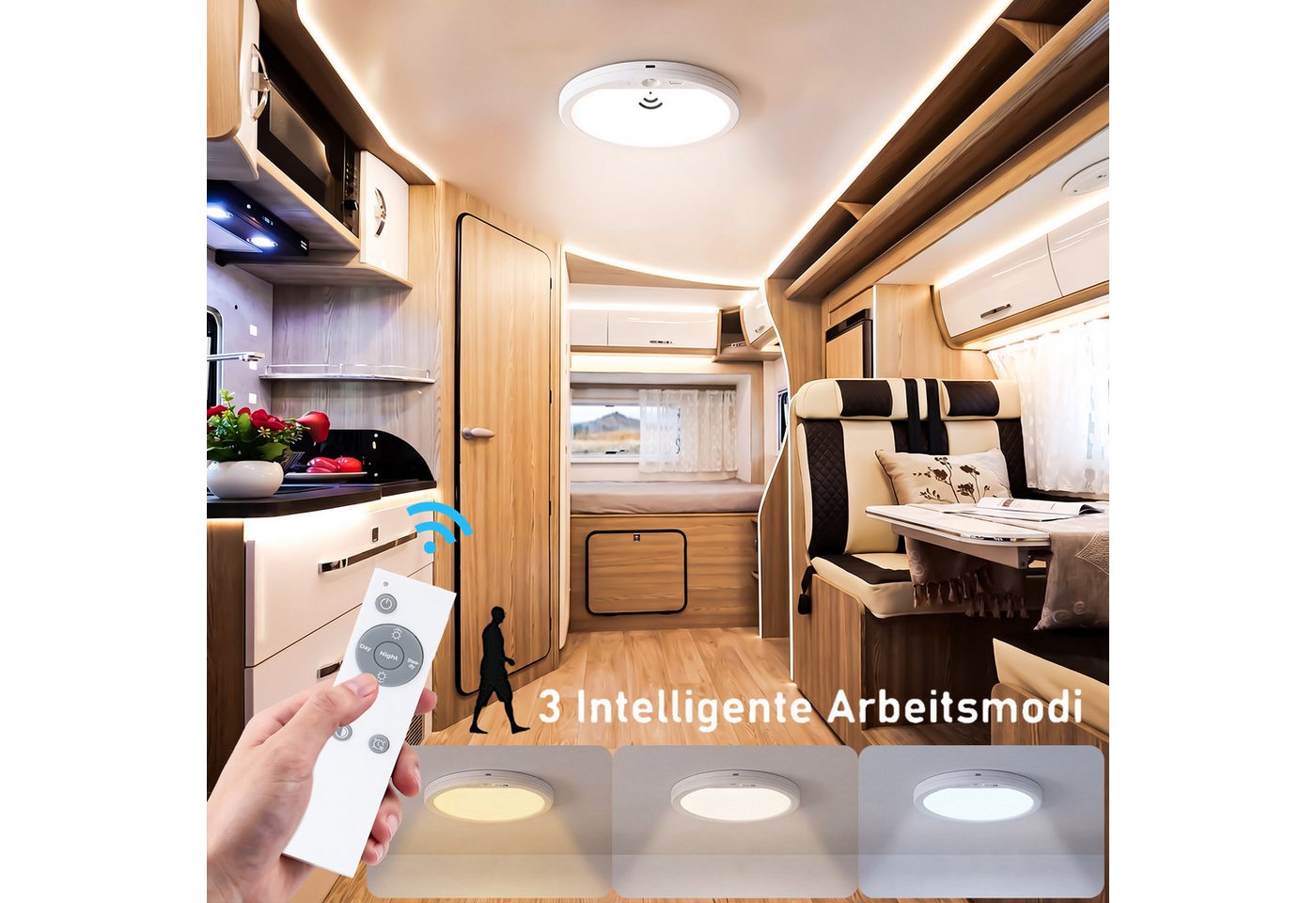 WILGOON Deckenleuchte LED Deckenleuchte mit Bewegungsmelder Magnetische runde Deckenlampe, 3 Modi + 3 Farbtemperaturen, LED fest integriert, Kaltweiß, Warmweiß, Neutralweiß, Rund LED Deckenleuchte Dimmbar Akku für Balkon Flur Garage Treppe Gang Bild 4