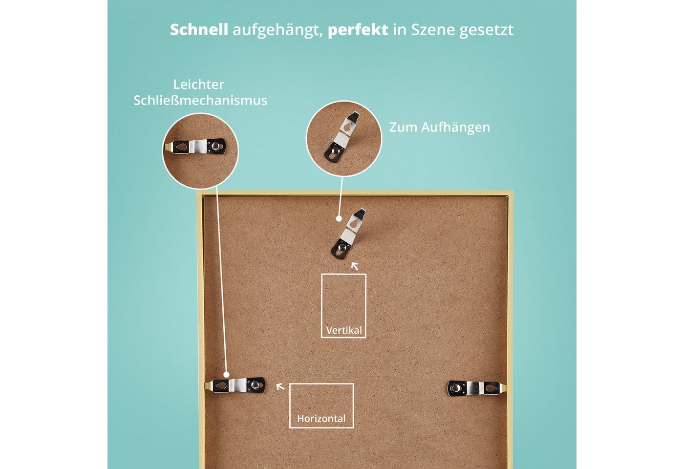 KHG Bilderrahmen 50x70 cm Gold, für 1 Bilder (stabile Glasfront & Kunststoff-Rahmen, 1 St), für Fotos, Poster, Zertifikate & Collagen, Steckanbringung für Hoch- und Querformat Bild 2