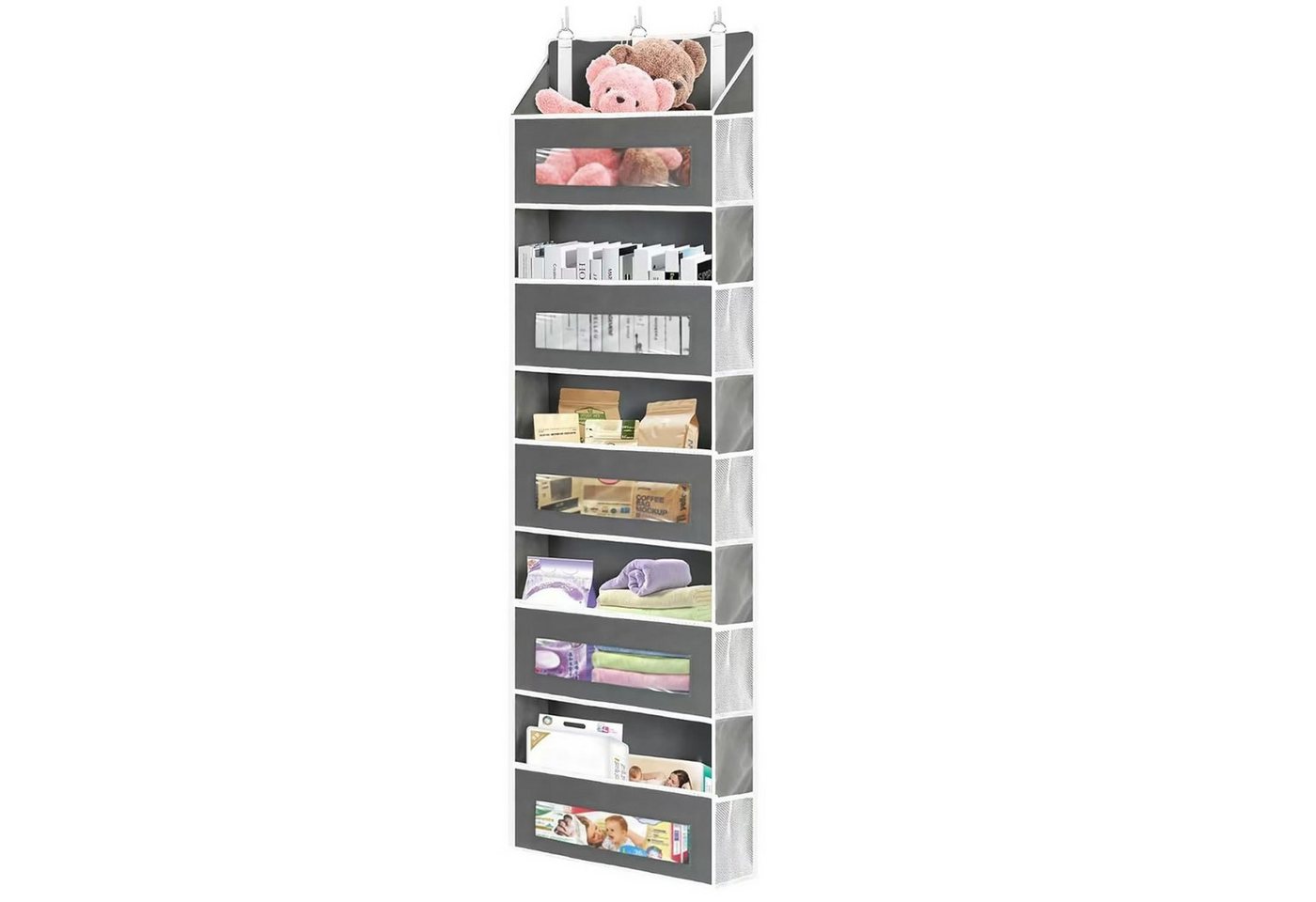 OSTWOLKE Hängeregal Organizer Türorganizer Hängeorganizer mit 5 Fächern Türregal, Hängetasche mit 10 Mesh-Seitentaschen & klaren Fenstern, 3 Metallhaken Bild 2