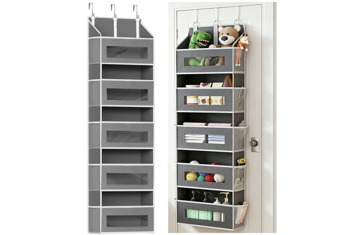 OSTWOLKE Hängeregal Organizer Türorganizer Hängeorganizer mit 5 Fächern Türregal, Hängetasche mit 10 Mesh-Seitentaschen & klaren Fenstern, 3 Metallhaken Bild 3
