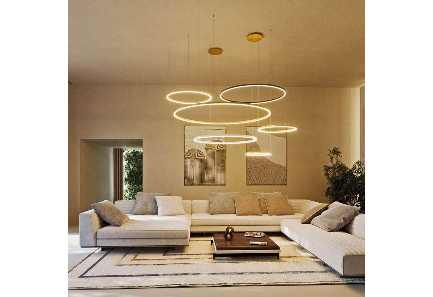 s.luce Pendelleuchte LED Ring Pendelleuchte direkt oder indirekt Ø 150cm Alu-Gebürstet, Warmweiß