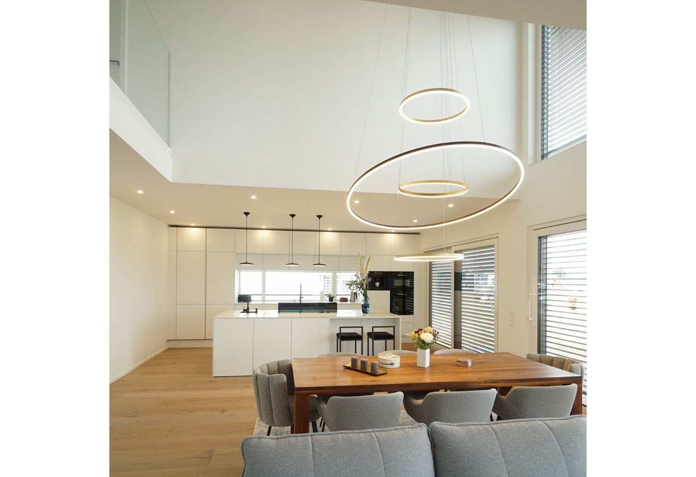 s.luce Pendelleuchte LED Ring Pendelleuchte direkt oder indirekt Ø 150cm Alu-Gebürstet, Warmweiß Bild 5