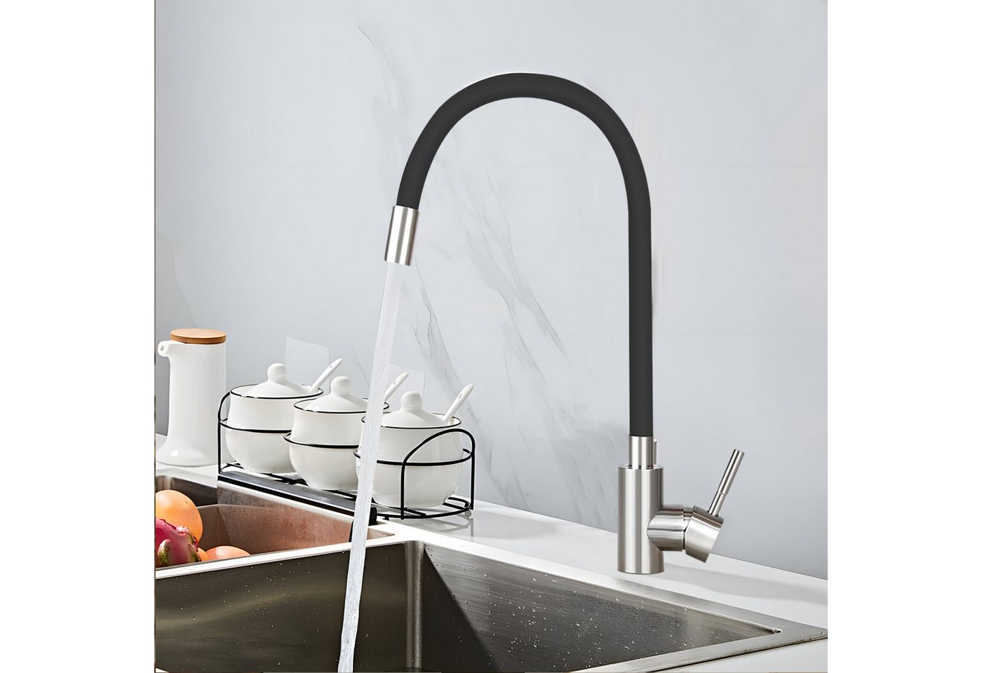 Nettlife Küchenarmatur Küche wasserhahn 360° Schwenkbar Spültischarmatur Hochdruck (Mischbatterie) Silikon, Edelstahl