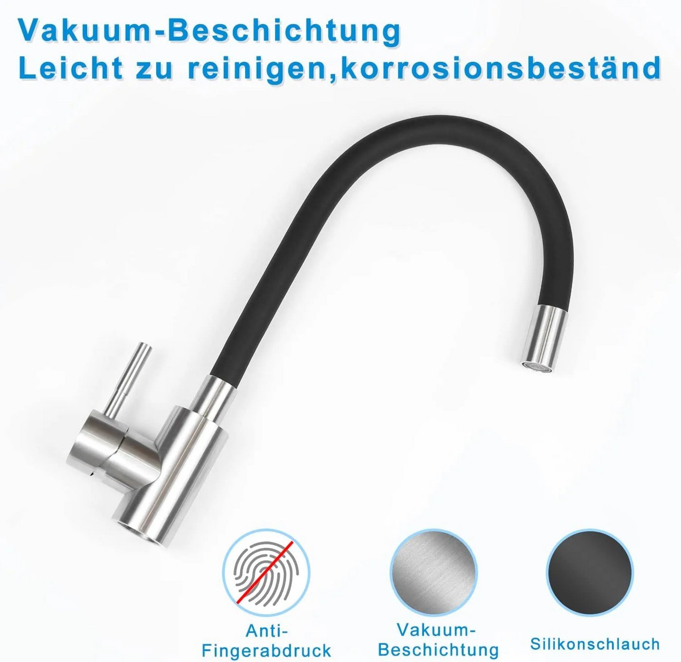 Nettlife Küchenarmatur Küche wasserhahn 360° Schwenkbar Spültischarmatur Hochdruck (Mischbatterie) Silikon, Edelstahl Bild 2