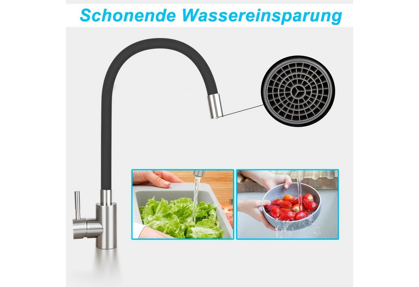 Nettlife Küchenarmatur Küche wasserhahn 360° Schwenkbar Spültischarmatur Hochdruck (Mischbatterie) Silikon, Edelstahl Bild 5