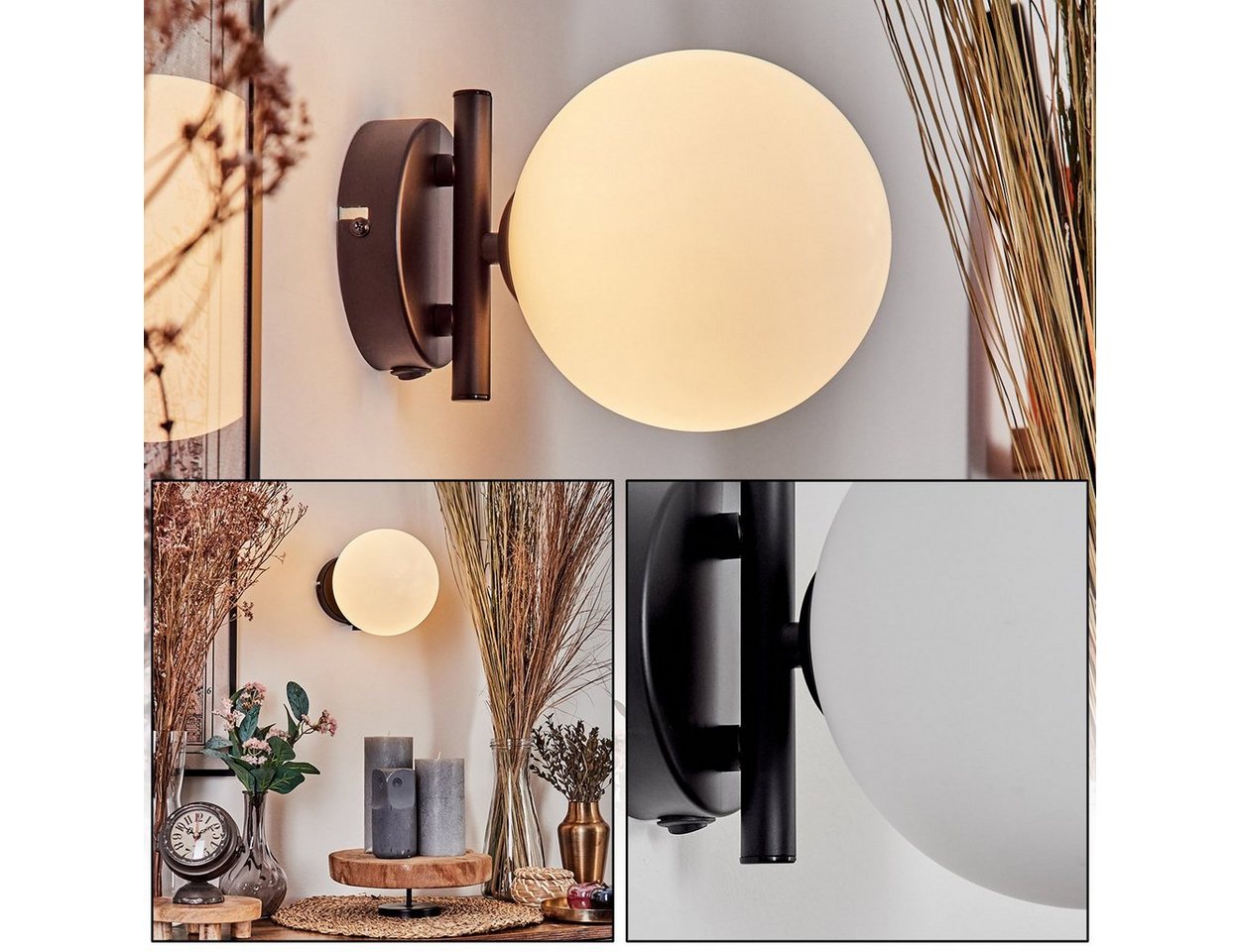 hofstein Wandleuchte Wandlampe aus Metall/Glas in Schwarz/Weiß, ohne Leuchtmittel, Leuchte mit Glasschirm, An-/Ausschalter, 1xG9, ohne Leuchtmittel