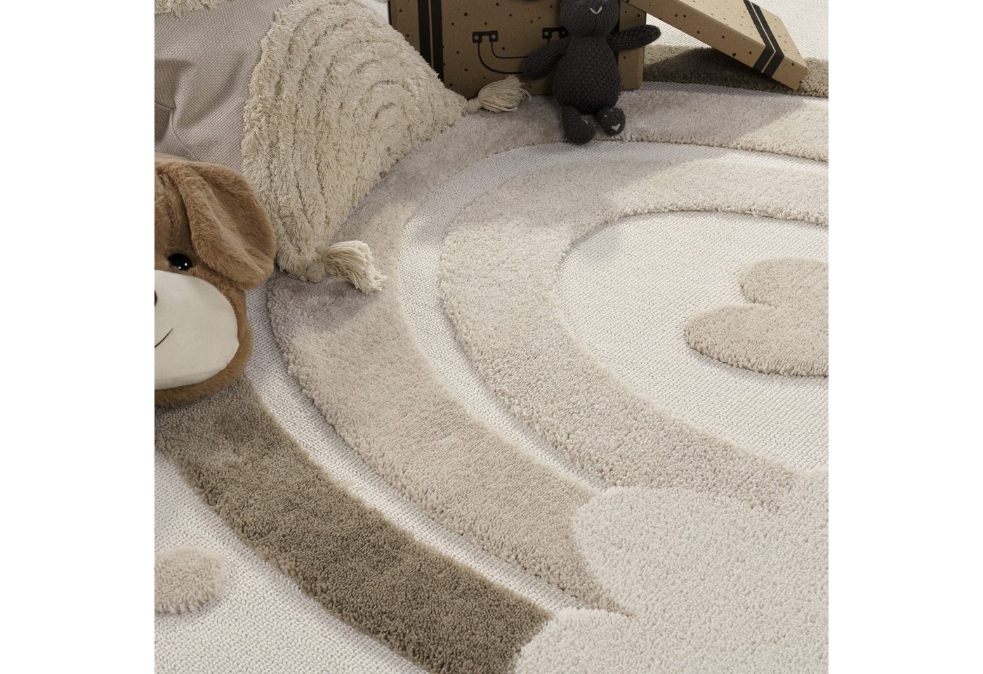 KADIMA DESIGN Kinderteppich Regenbogen Kinderzimmer schmutzabweisend Teppich Kinder, Läufer, Höhe: 21 mm, Florhöhe: 17 mm, 100% Polyester, Läufer, 80x150cm, Sand