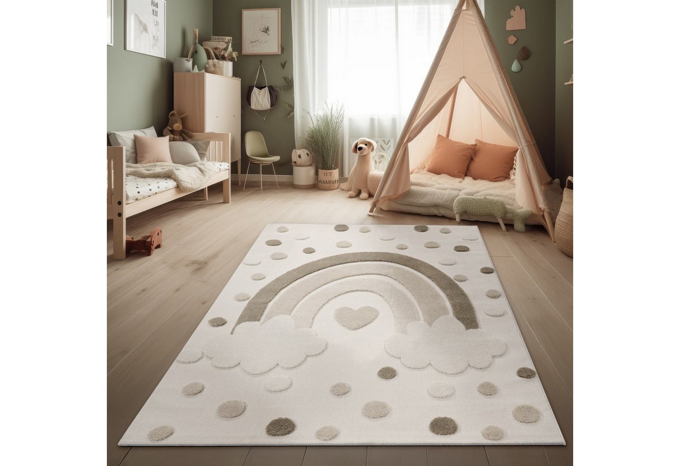 KADIMA DESIGN Kinderteppich Regenbogen Kinderzimmer schmutzabweisend Teppich Kinder, Läufer, Höhe: 21 mm, Florhöhe: 17 mm, 100% Polyester, Läufer, 80x150cm, Sand Bild 4