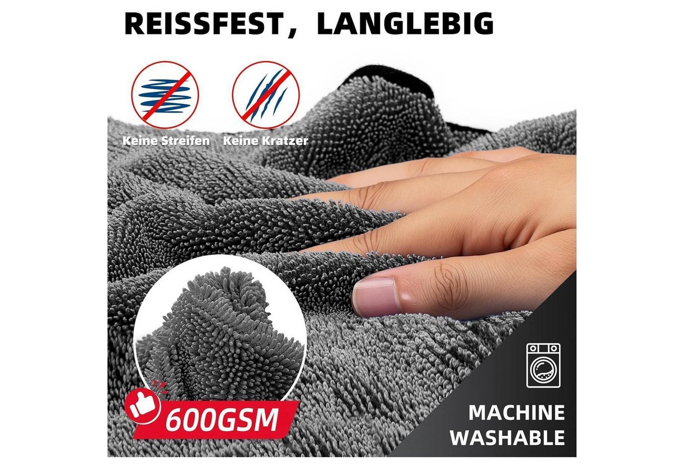 LuxusKollektion Mikrofasertücher Trockentuch 3er Set Autotuch 40x60cm Grau Mikrofasertuch