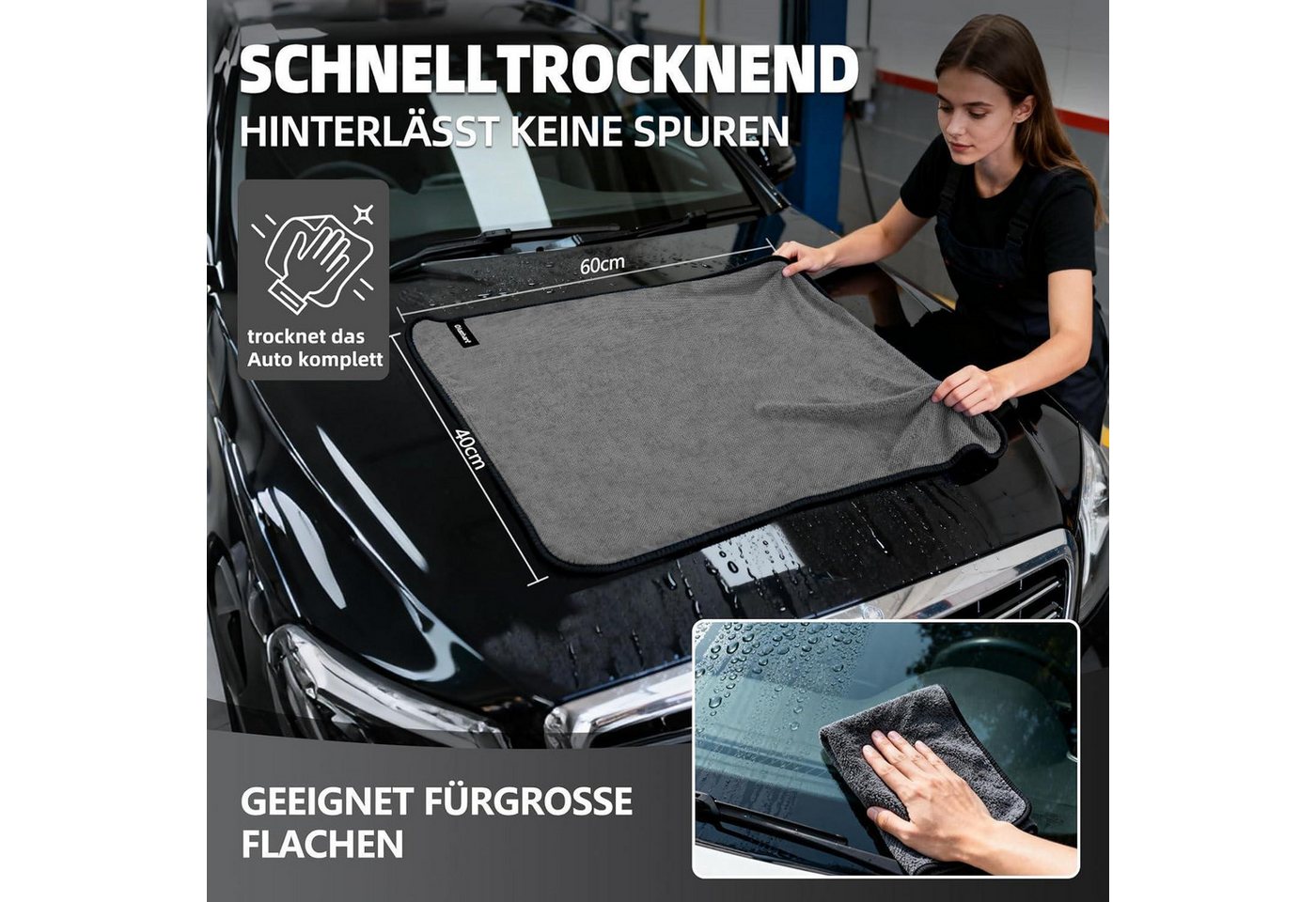 LuxusKollektion Mikrofasertücher Trockentuch 3er Set Autotuch 40x60cm Grau Mikrofasertuch Bild 3