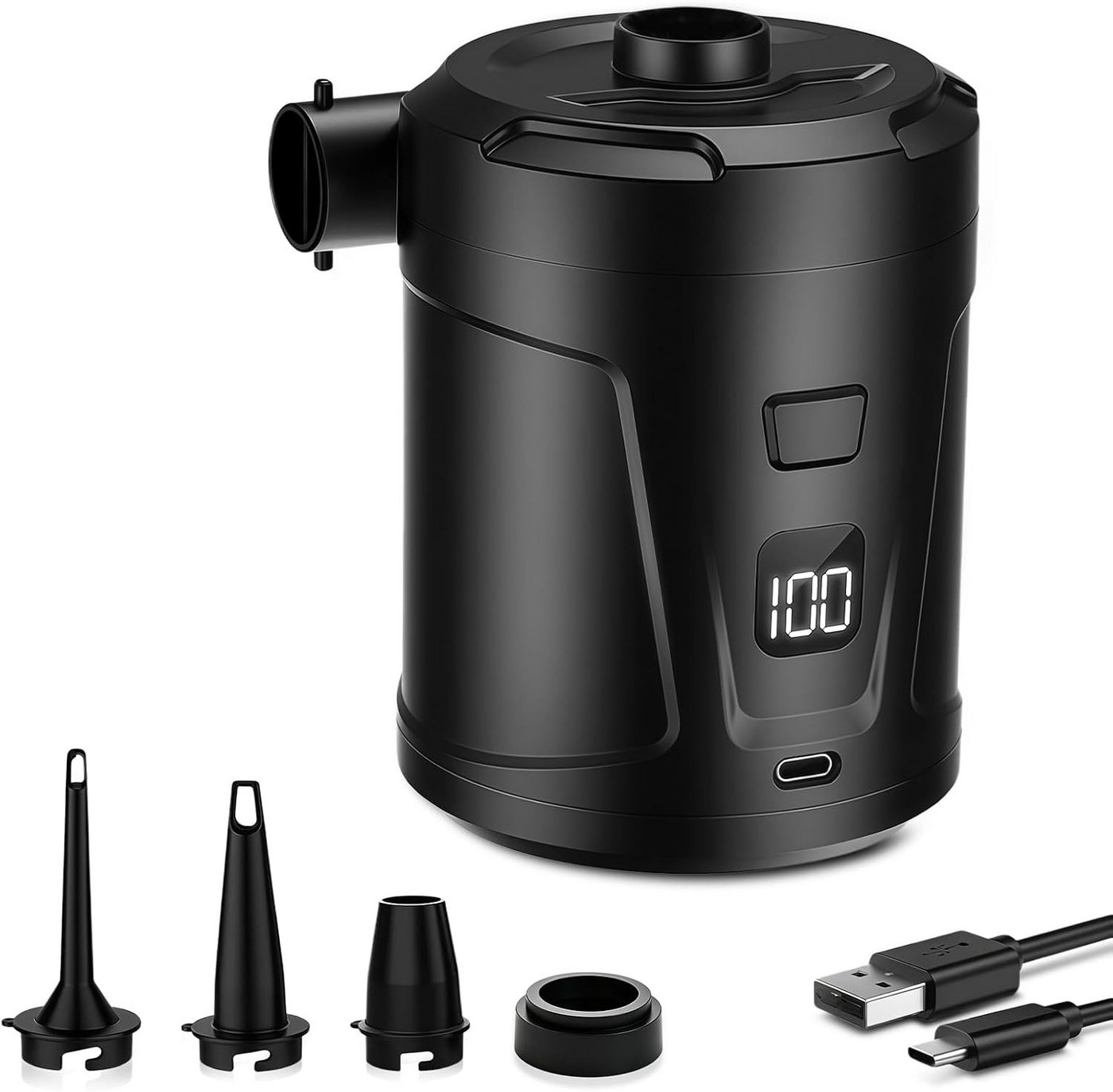 Fyrove Akku-Luftpumpe Elektrische Luftpumpe 5200mAh Pumpe Akku mit 4 Düsen (wiederaufladbare Mini-Akku-Luftpumpe, 400L/min Schnelles Aufblasen Luftmatratzenpumpe), Tragbare Luftmatratzenpumpe für Pool Schwimmer, Camping, Typ-C Bild 2