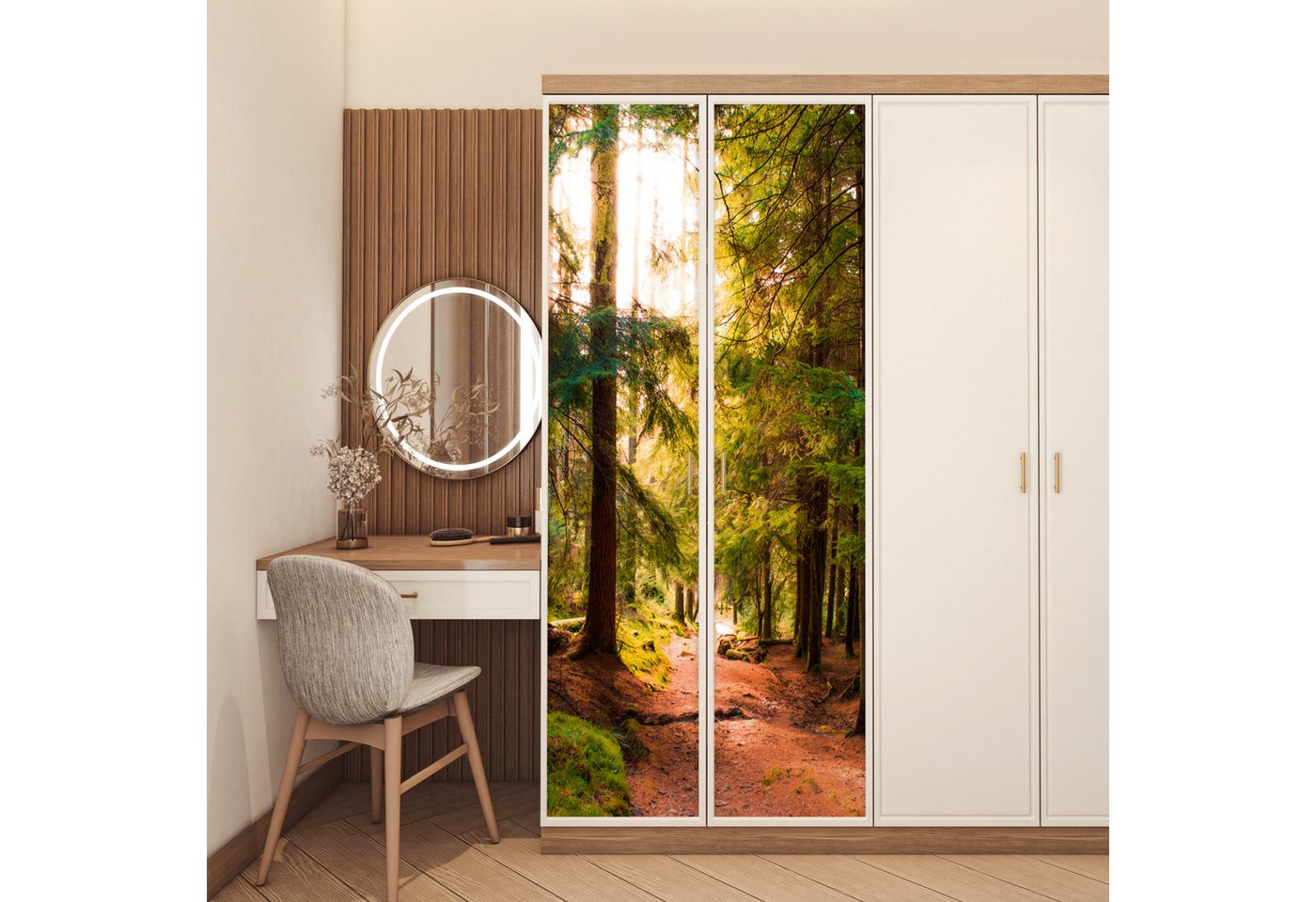 MuchoWow Türtapete Wald - Weg - Bäume - Grün - Sonne - Natur, Matt, bedruckt, (1 St), Selbstklebende Tapete, Folie für Möbel, 70x215 cm Bild 2