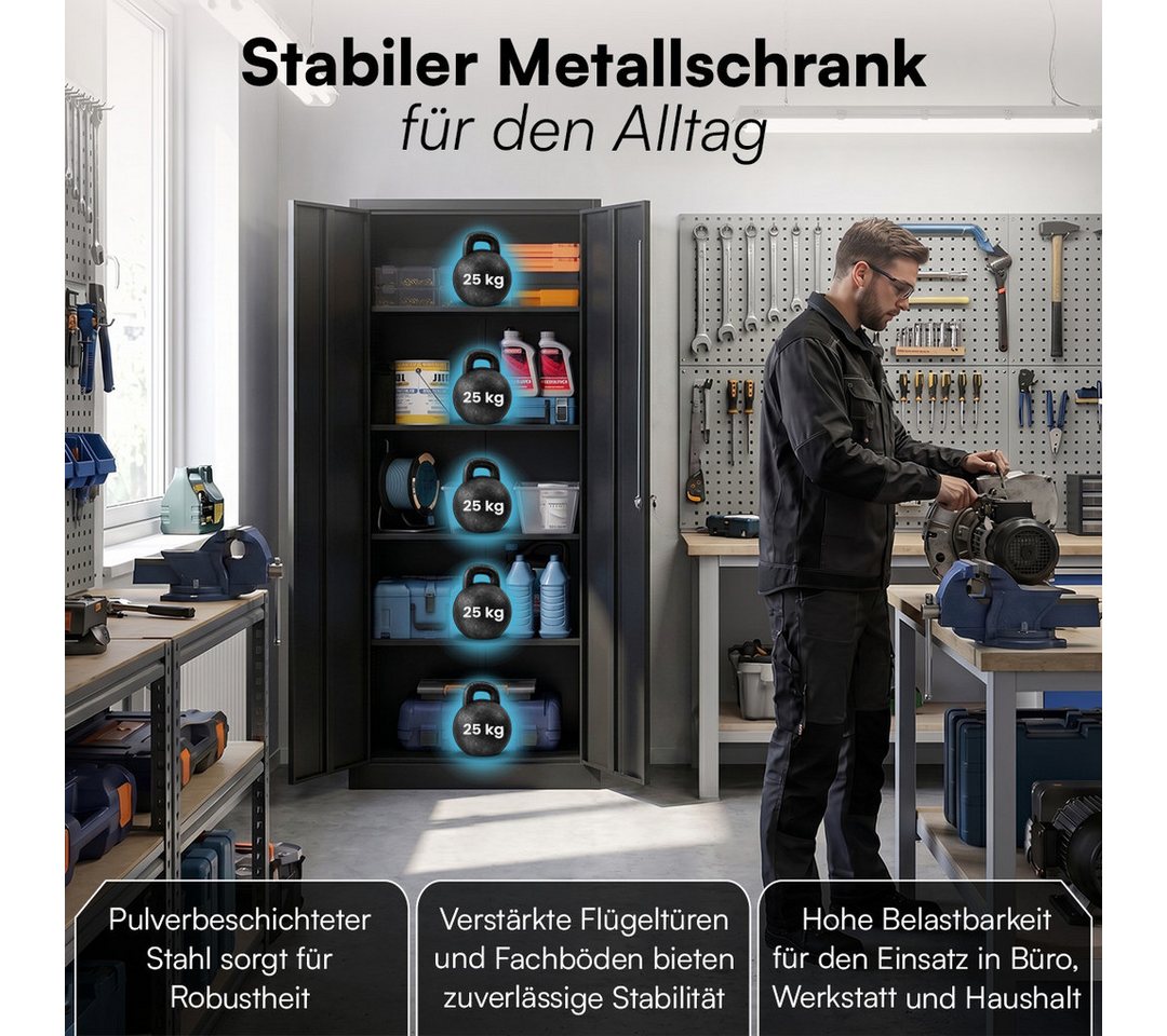 STEELSØN Aktenschrank Regulus aus Stahl, abschließbar (Schwarz) Spindschrank mit 4 höhenverstellbaren Einlegeböden, inkl. Schloss Bild 3