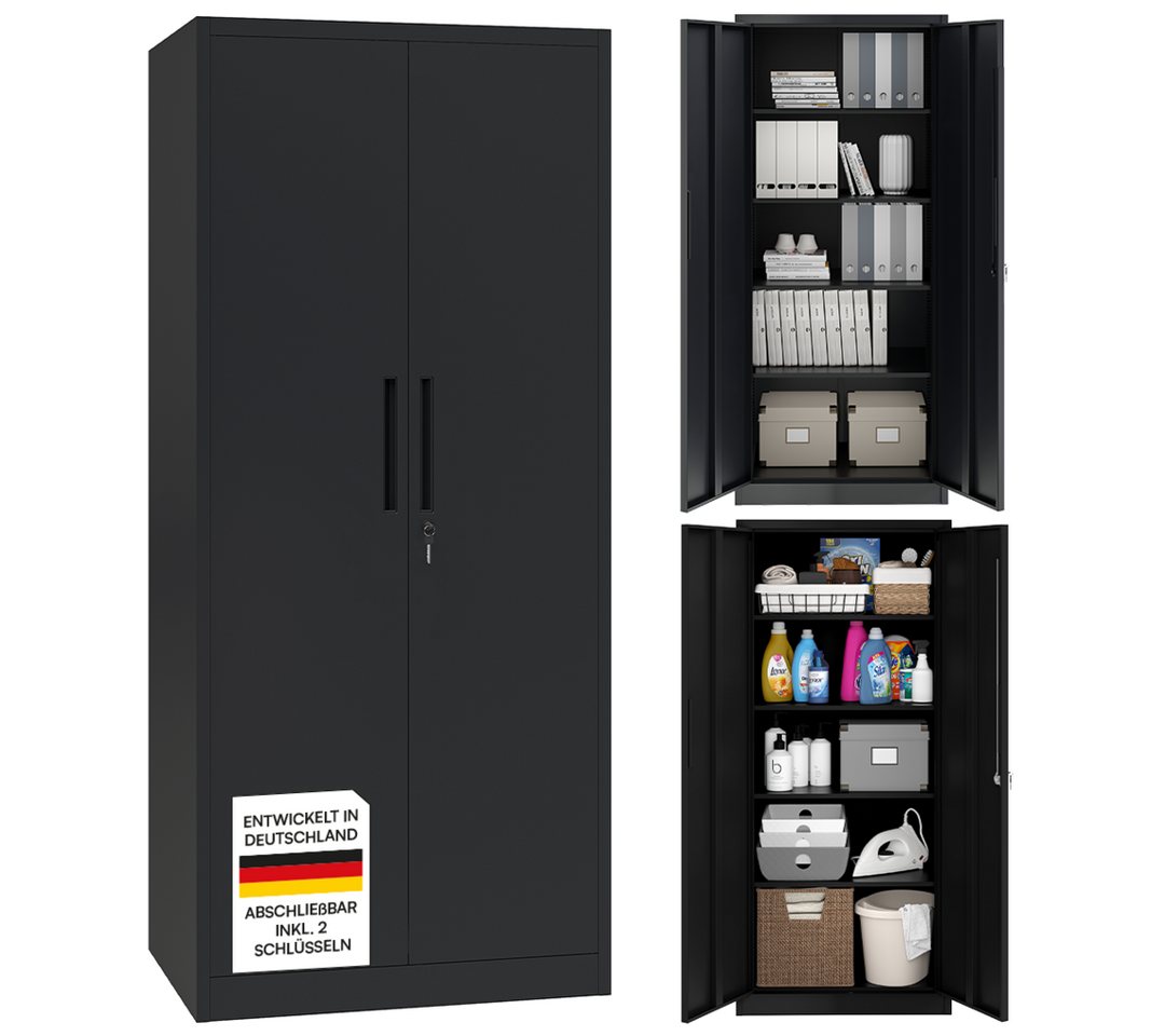 STEELSØN Aktenschrank Regulus aus Stahl, abschließbar (Schwarz) Spindschrank mit 4 höhenverstellbaren Einlegeböden, inkl. Schloss Bild 4