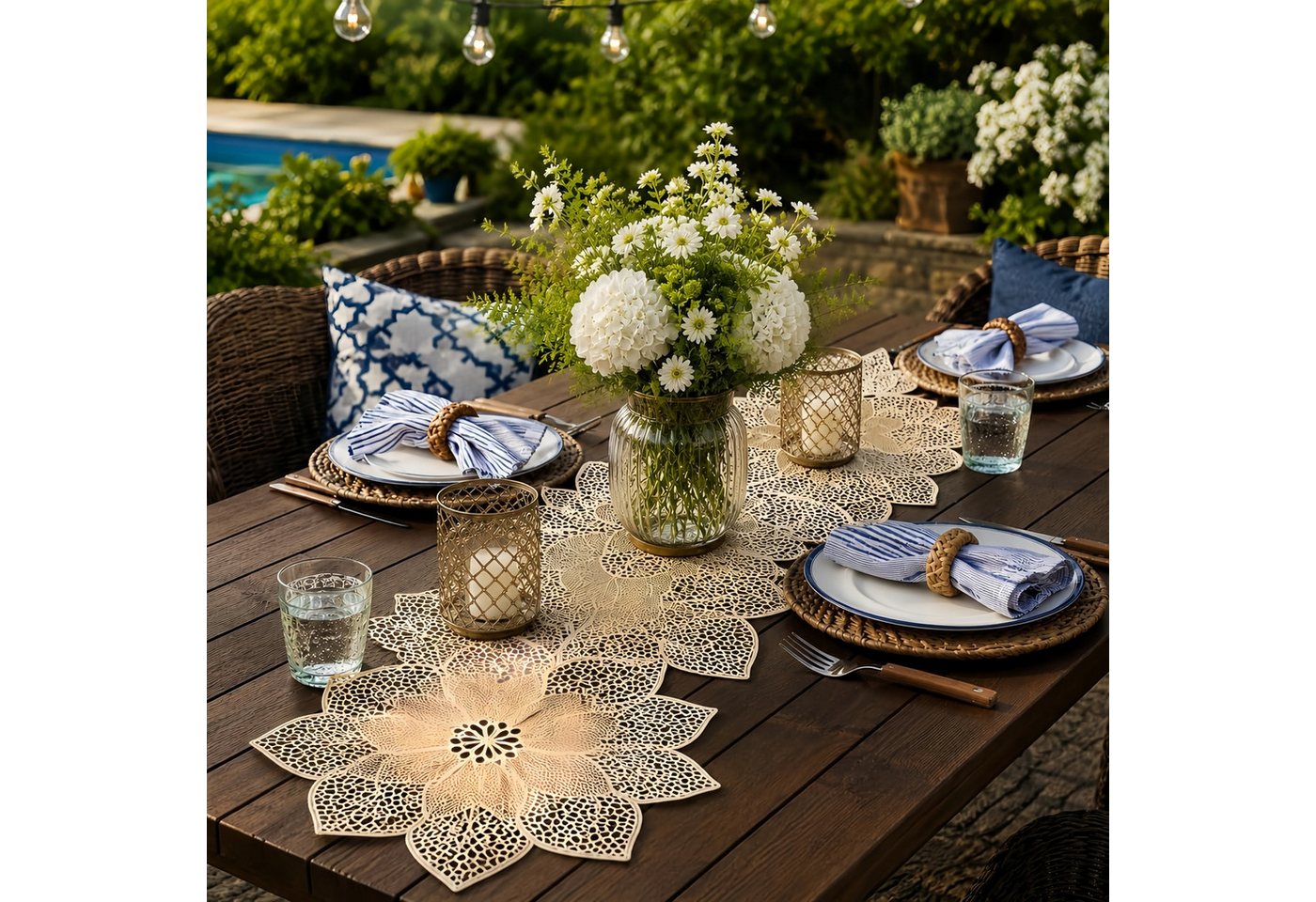 FOUORTUNATE-BEE Tischläufer Tischläufer mit Pfingstrosen für Hochzeit, Dinner und Feier, Eleganter Tischläufer mit Pfingstrosen für festliche Anlässe