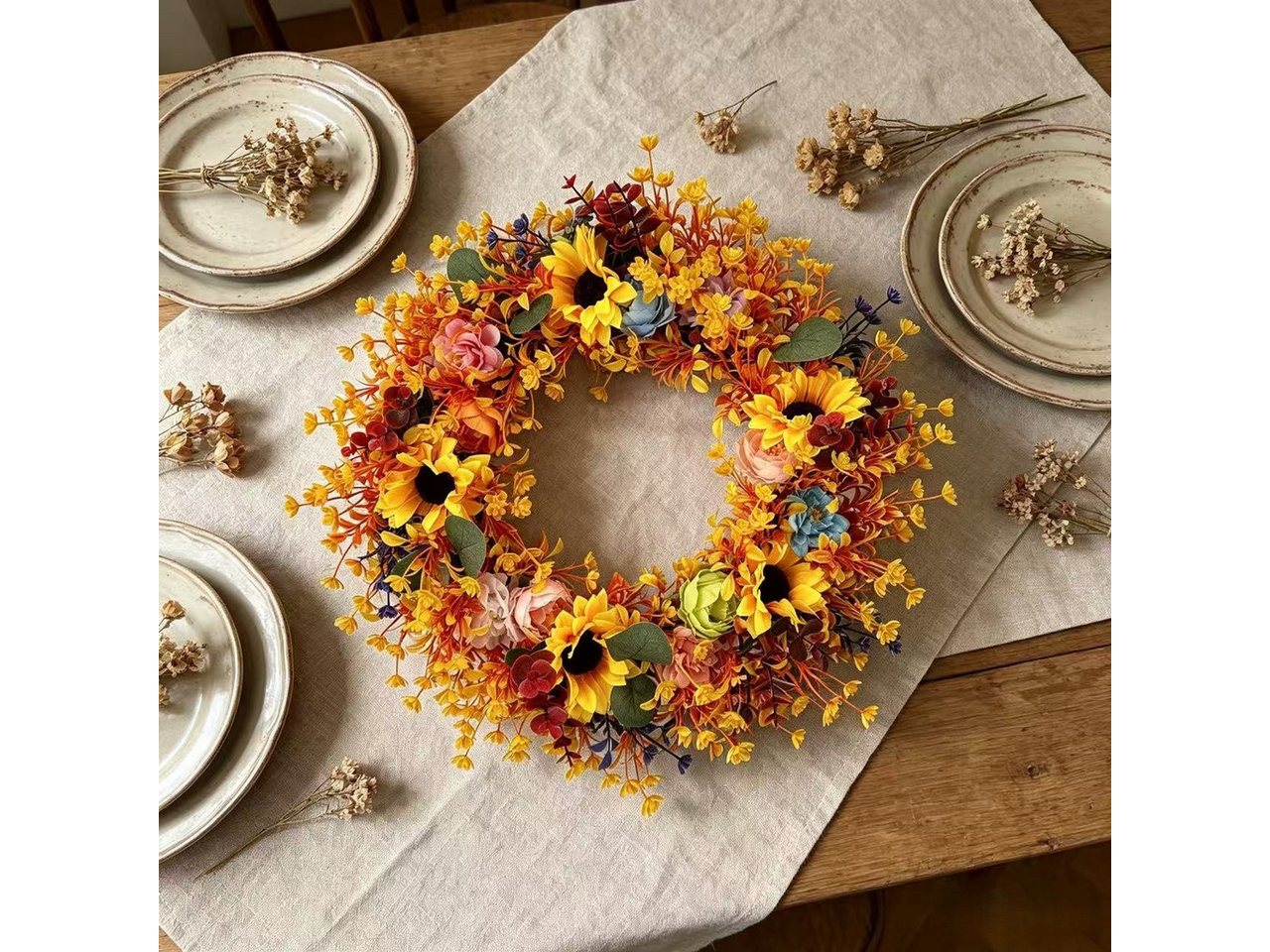 Diwzbyn Dekokranz Herbst-Dekokranz, Sonnenblumenkranz für den Herbst, geeignet für Thanksgiving, Halloween und die Erntezeit-Dekoration