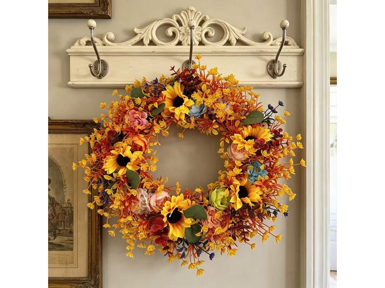 Diwzbyn Dekokranz Herbst-Dekokranz, Sonnenblumenkranz für den Herbst, geeignet für Thanksgiving, Halloween und die Erntezeit-Dekoration Bild 2