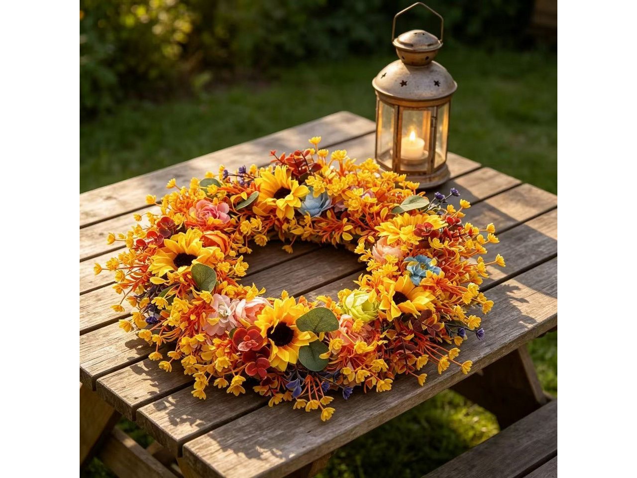 Diwzbyn Dekokranz Herbst-Dekokranz, Sonnenblumenkranz für den Herbst, geeignet für Thanksgiving, Halloween und die Erntezeit-Dekoration Bild 3