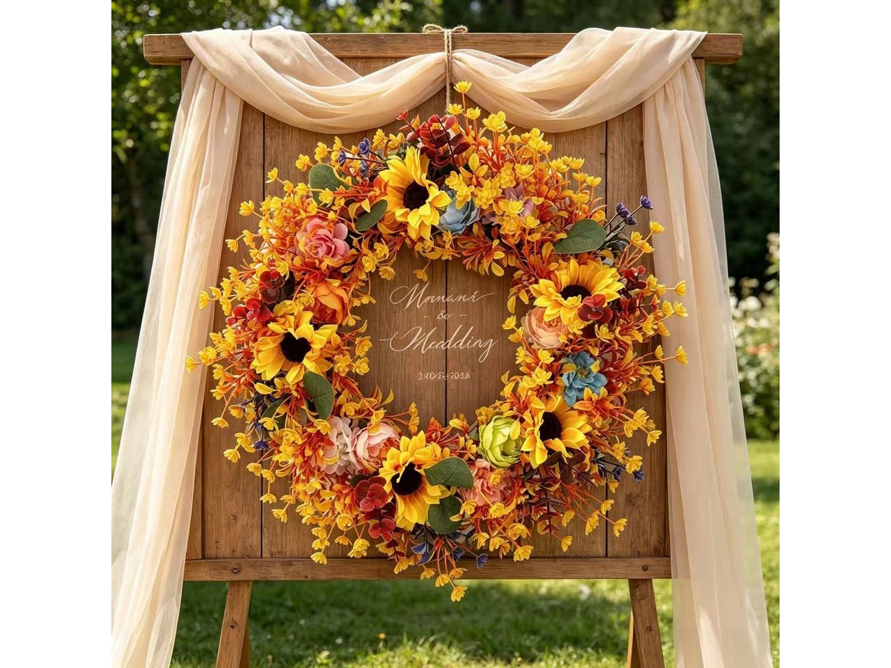 Diwzbyn Dekokranz Herbst-Dekokranz, Sonnenblumenkranz für den Herbst, geeignet für Thanksgiving, Halloween und die Erntezeit-Dekoration Bild 5