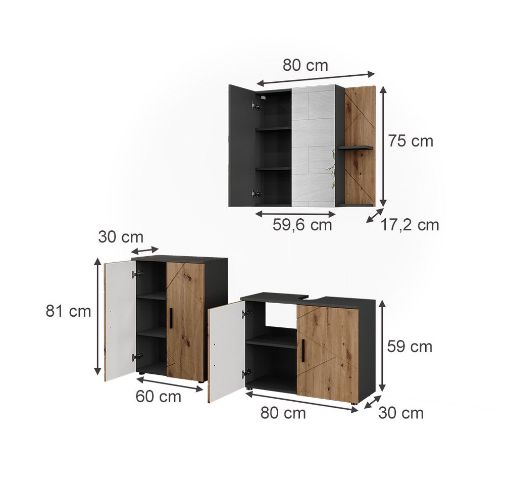 Vicco Badmöbel-Set Irma, Anthrazit/Goldkraft Eiche, 3 Teile, (3-St., 3er Set) Bild 3