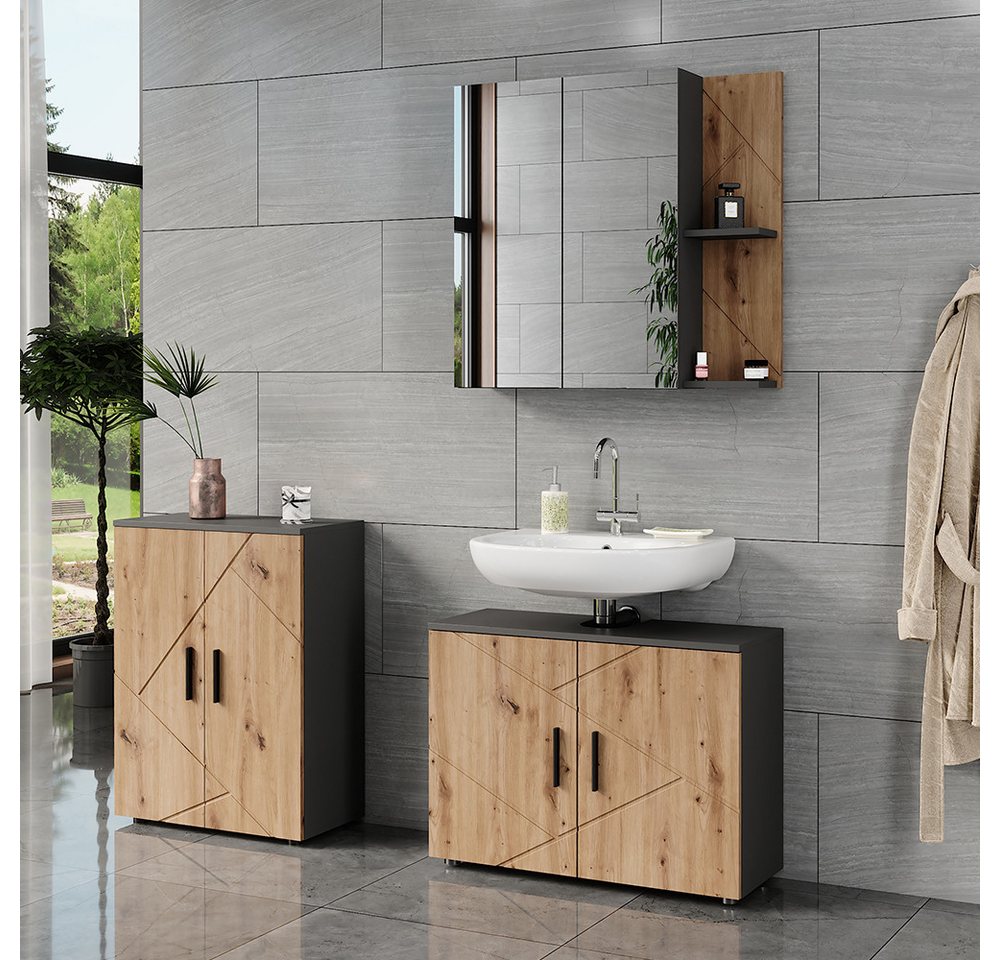 Vicco Badmöbel-Set Irma, Anthrazit/Goldkraft Eiche, 3 Teile, (3-St., 3er Set) Bild 4