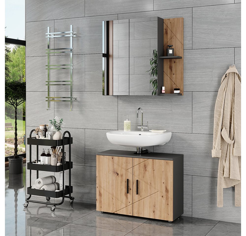 Vicco Badmöbel-Set Irma, Anthrazit/Goldkraft Eiche, 2 Teile, (2-St., 2er Set)
