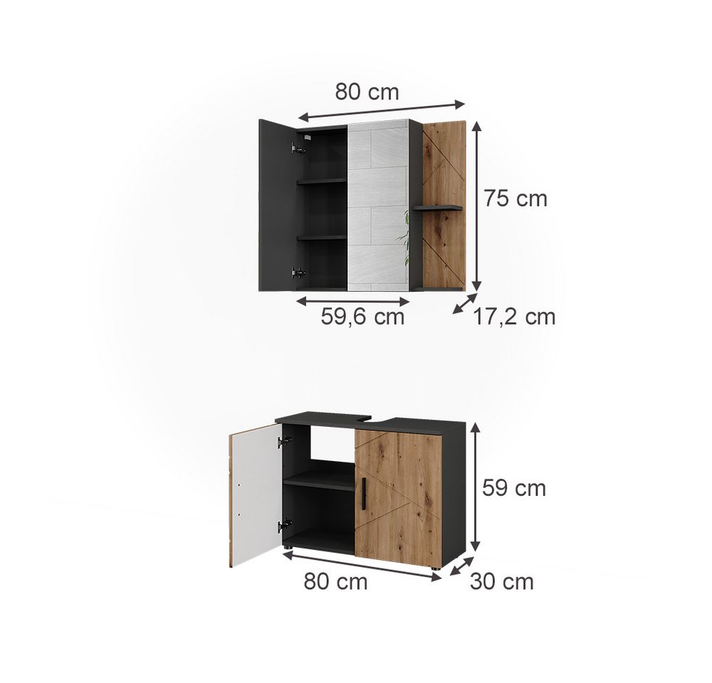 Vicco Badmöbel-Set Irma, Anthrazit/Goldkraft Eiche, 2 Teile, (2-St., 2er Set) Bild 2