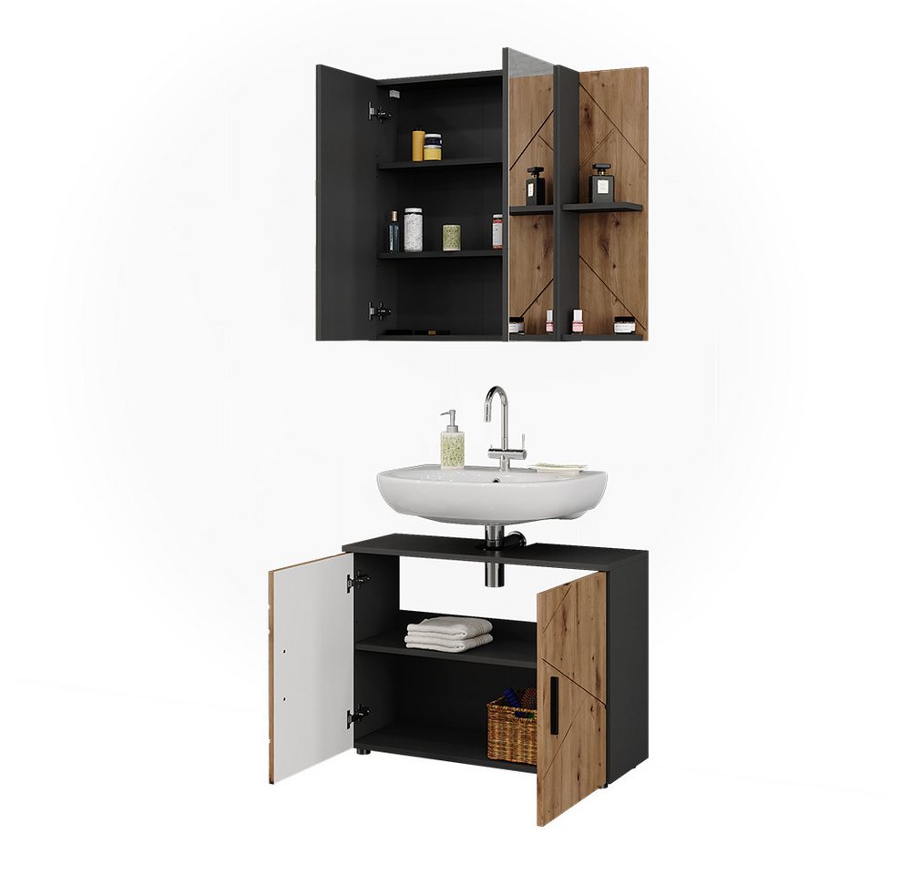 Vicco Badmöbel-Set Irma, Anthrazit/Goldkraft Eiche, 2 Teile, (2-St., 2er Set) Bild 5