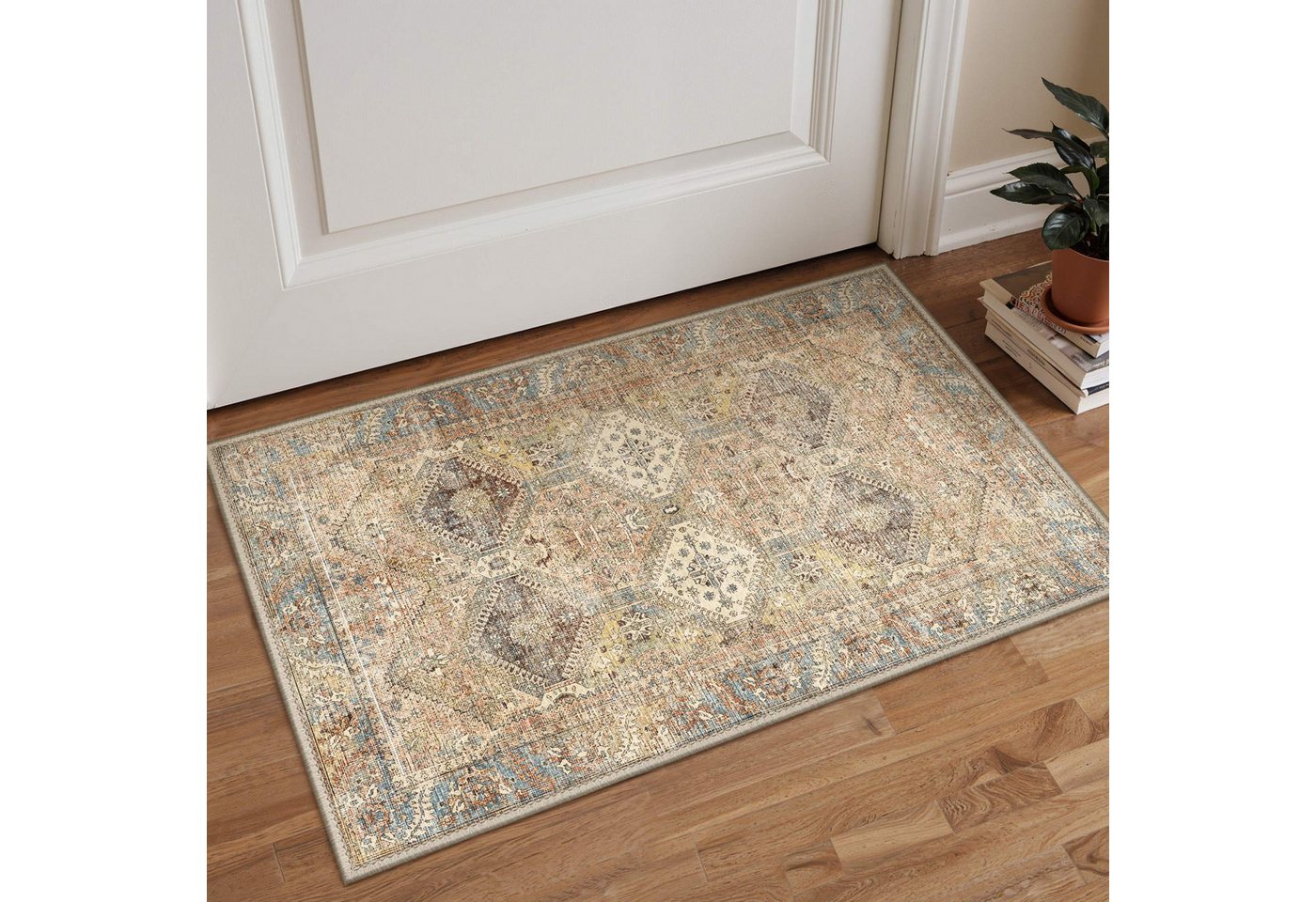 GENIMO Teppich Maschinenwaschbar, Kurzflor Antirutsch Teppich für Wohnzimmer, Küche, rechteckig, 90×150cm, orange