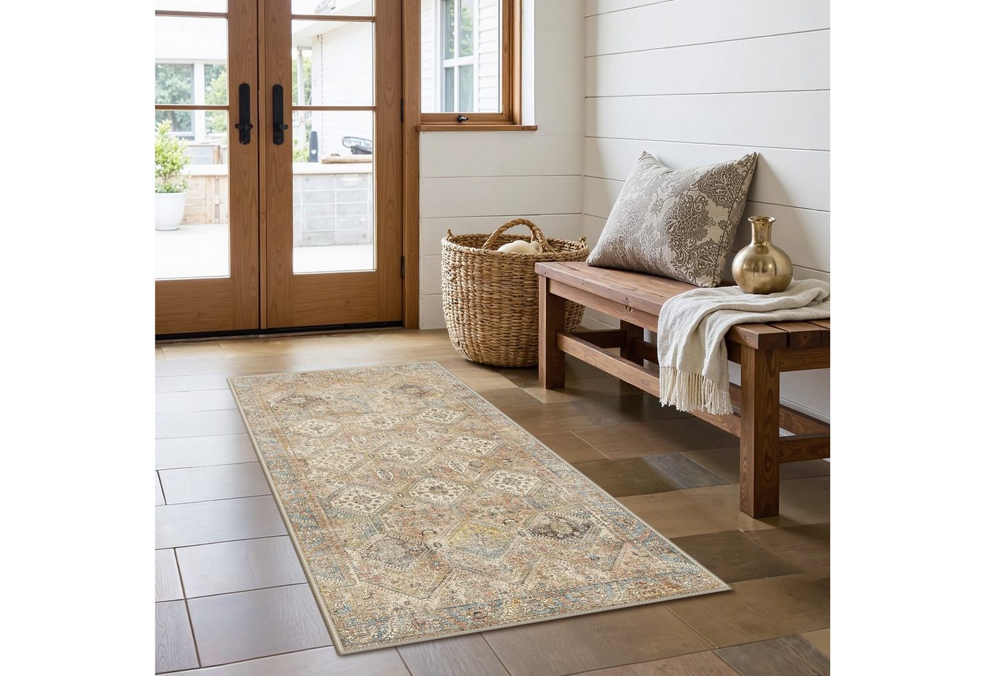 GENIMO Teppich Maschinenwaschbar, Kurzflor Antirutsch Teppich für Wohnzimmer, Küche, rechteckig, 90×150cm, orange Bild 3