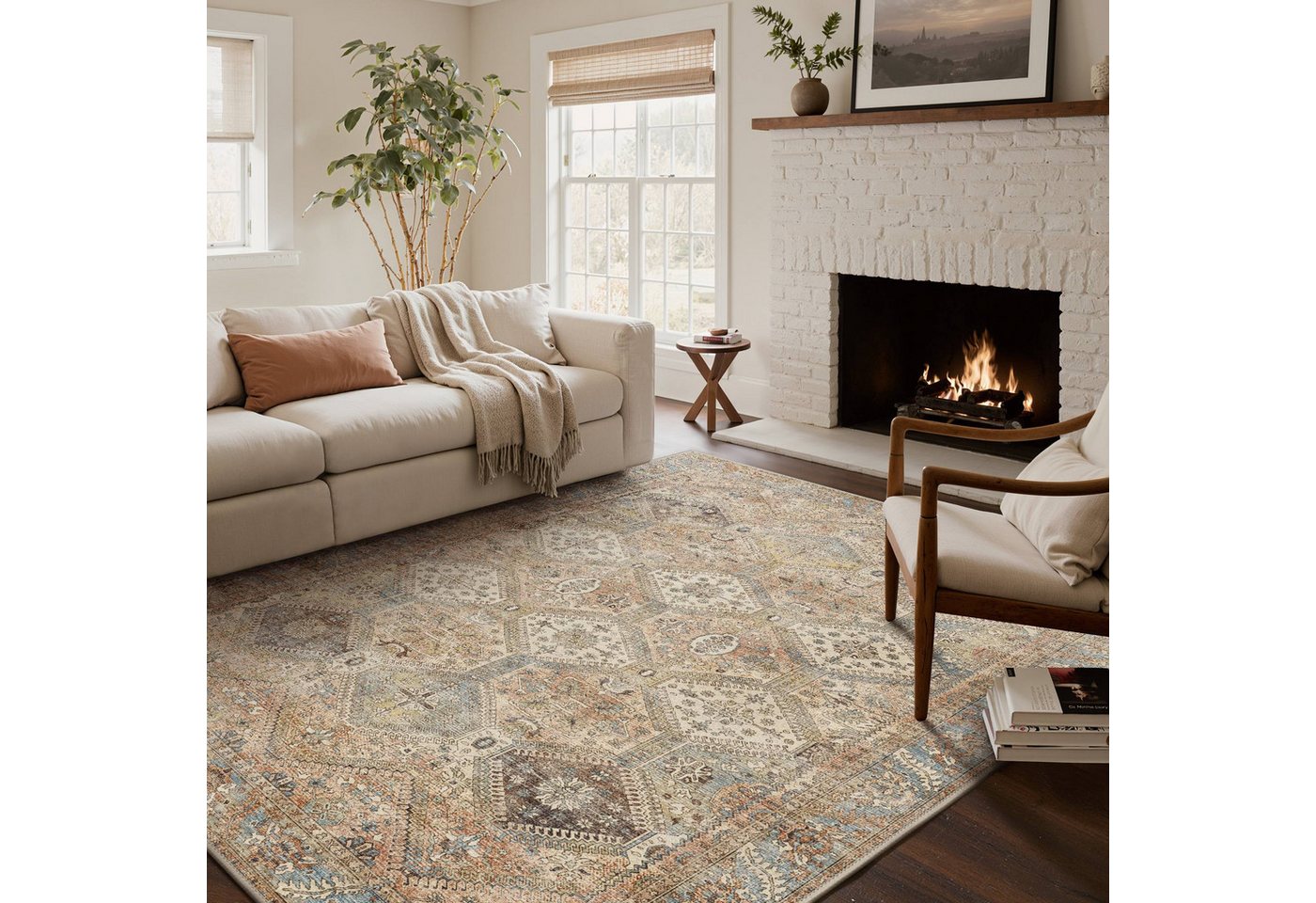 GENIMO Teppich Maschinenwaschbar, Kurzflor Antirutsch Teppich für Wohnzimmer, Küche, rechteckig, 90×150cm, orange Bild 4
