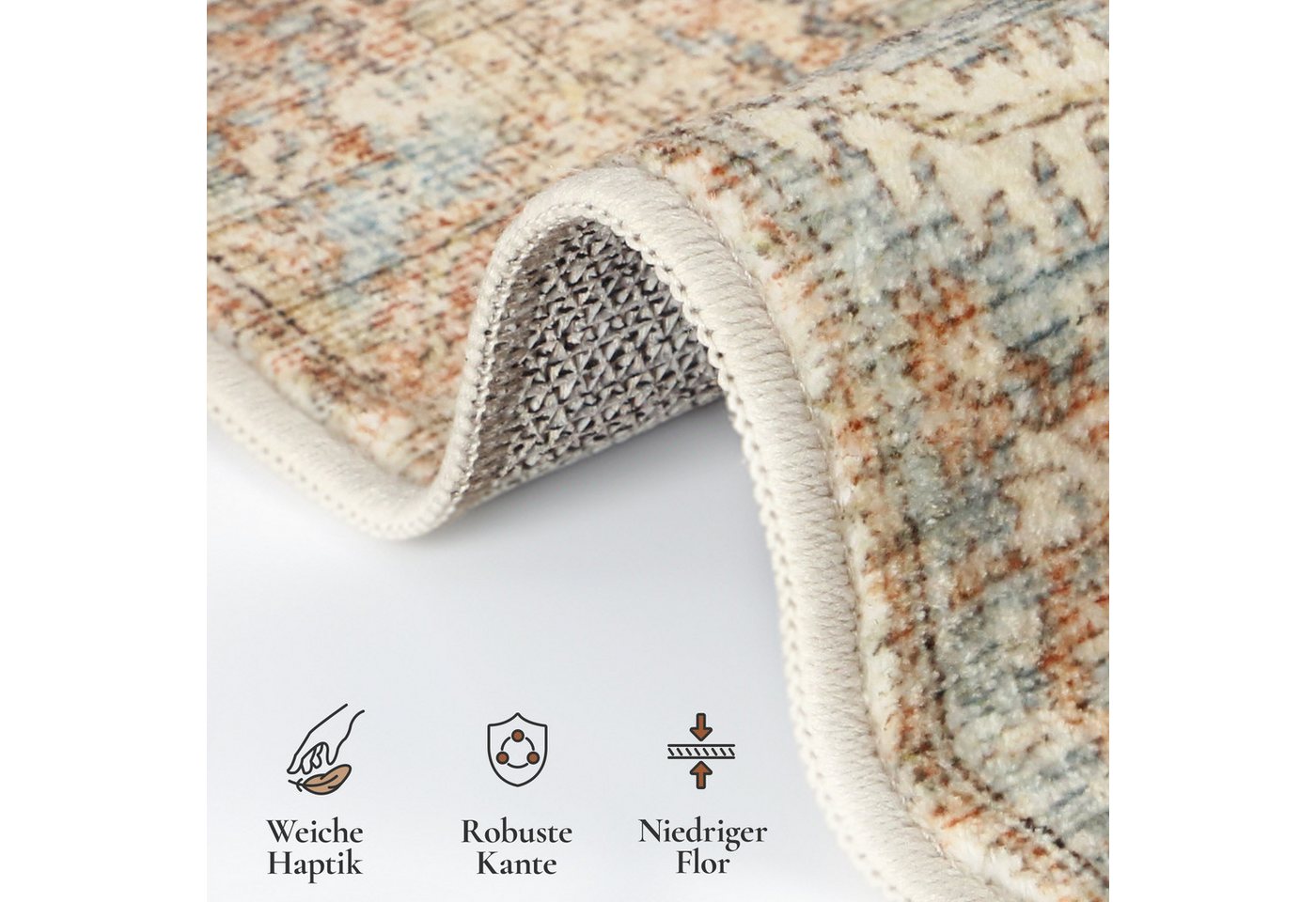GENIMO Teppich Maschinenwaschbar, Kurzflor Antirutsch Teppich für Wohnzimmer, Küche, rechteckig, 90×150cm, orange Bild 5