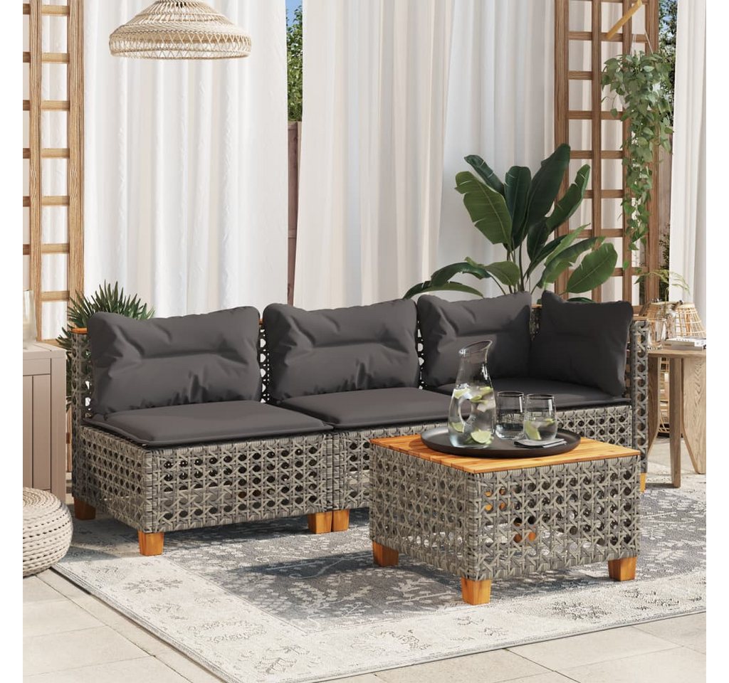 furnicato Gartentisch 55x55x36 cm Grau Braun mit PE-Rattan und Echtholz (1-St), UV-beständiger Outdoor-Tisch mit stabilem, pulverbeschichtetem Stahl