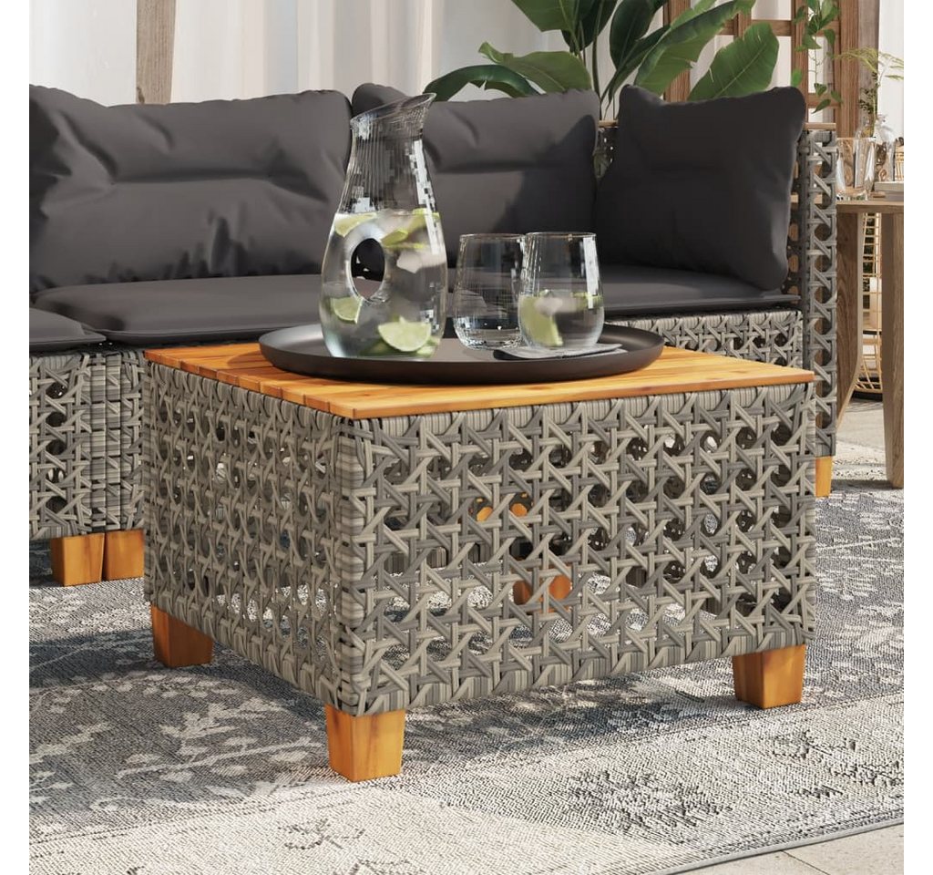 furnicato Gartentisch 55x55x36 cm Grau Braun mit PE-Rattan und Echtholz (1-St), UV-beständiger Outdoor-Tisch mit stabilem, pulverbeschichtetem Stahl Bild 2