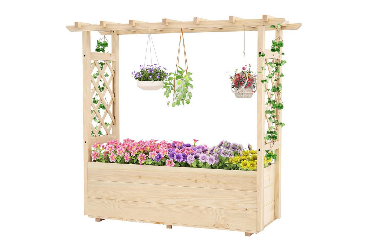 KOMFOTTEU Blumenkasten, Pflanzkasten mit Rankgitter, hängendem Dach & Ablauflöchern Bild 2