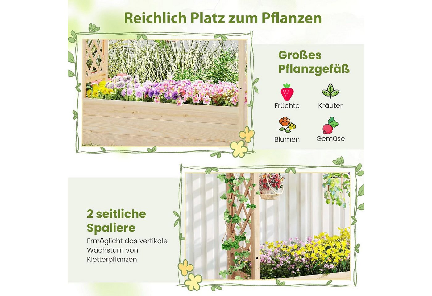 KOMFOTTEU Blumenkasten, Pflanzkasten mit Rankgitter, hängendem Dach & Ablauflöchern Bild 4