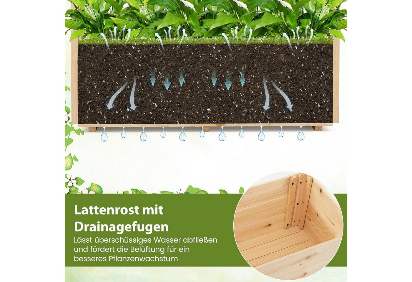 KOMFOTTEU Blumenkasten, Pflanzkasten mit Rankgitter, hängendem Dach & Ablauflöchern Bild 5