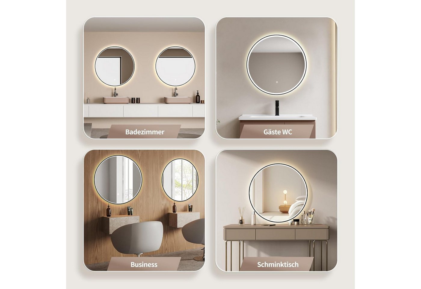 HOKO Badspiegel rund mit LED Beleuchtung und Memory Funktion (60 cm Wandspiegel mit schwarzem Aluminiumrahmen, mit Touch-Schalter und stufenlosem Farbwechsel von 2700 bis 6500 K), für Bad, Gäste-WC, Schminktisch, Flur und Ankleide, IP44, Helsinki Bild 4