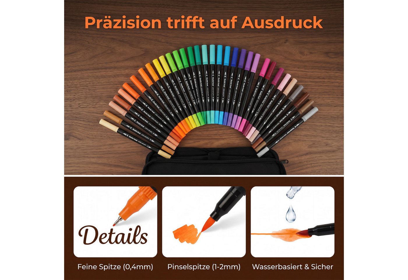 AKKEE Filzstift Marker Dicke und Dünne 100 Farben Fineliner, Dual Brush Pen Set, (100-tlg), Für Kinder Erwachsene, Fasermaler und Fineliner, Zeichnen DIY Bild 3