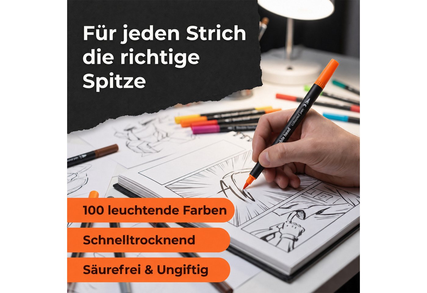 AKKEE Filzstift Marker Dicke und Dünne 100 Farben Fineliner, Dual Brush Pen Set, (100-tlg), Für Kinder Erwachsene, Fasermaler und Fineliner, Zeichnen DIY Bild 5
