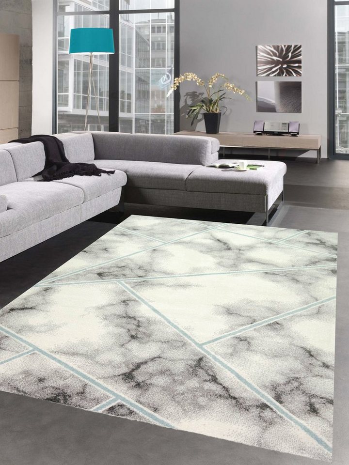 Carpetia Teppich Teppich Marmor Design Wohnzimmer Flur blau grau creme - pflegeleicht, rechteckig, Höhe: 9 mm Bild 3