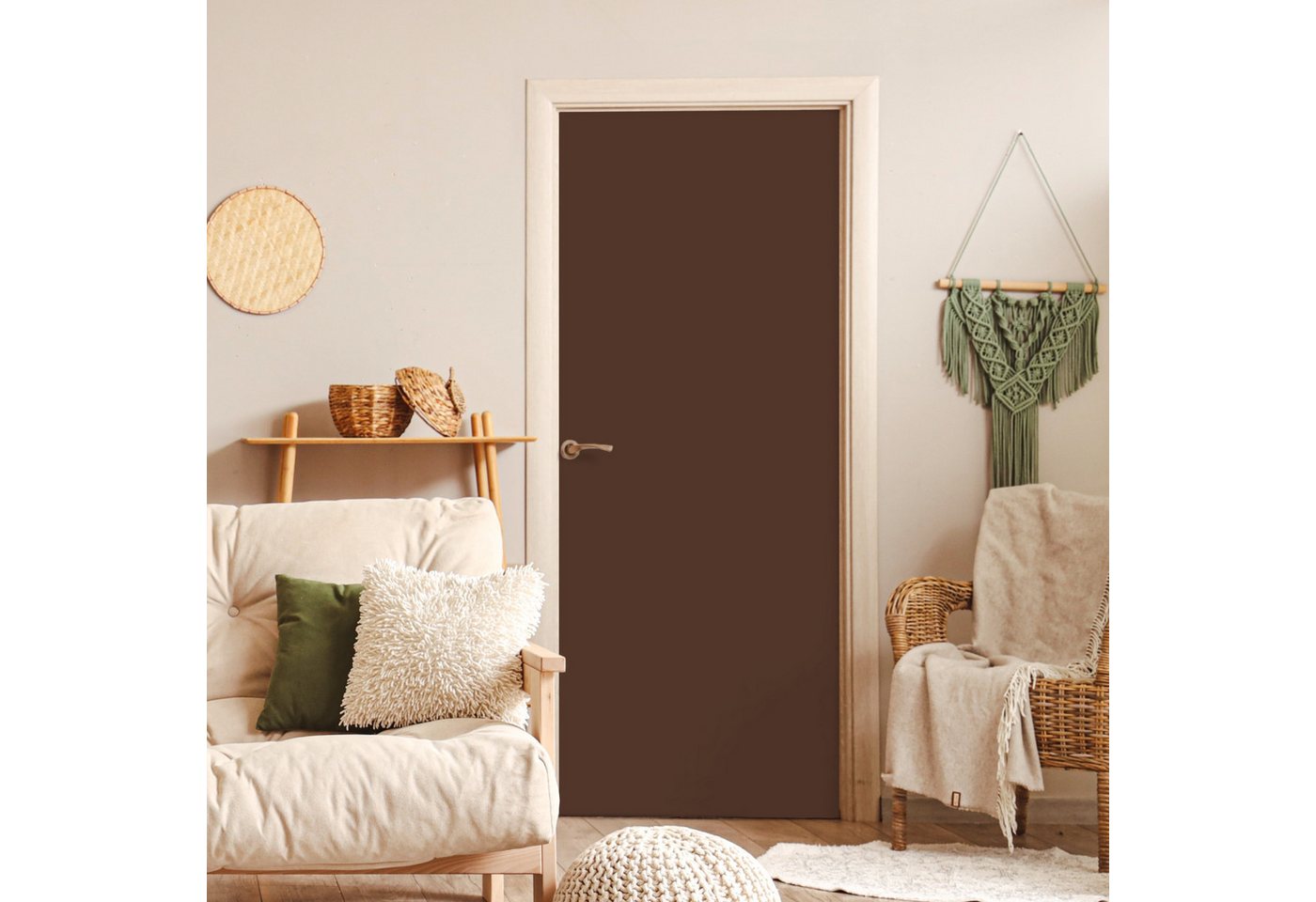 MuchoWow Türtapete Braun - Dunkel - Farben, Matt, bedruckt, (1 St), Selbstklebende Tapete, Folie für Möbel, 70x215 cm