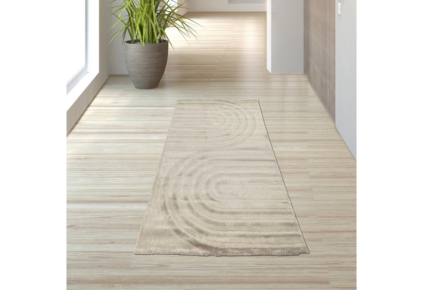 TeppichHome24 Teppich Moderner Wohnzimmerteppich mit geschwungenem Linienmuster in Creme, rechteckig, Höhe: 10 mm Bild 2