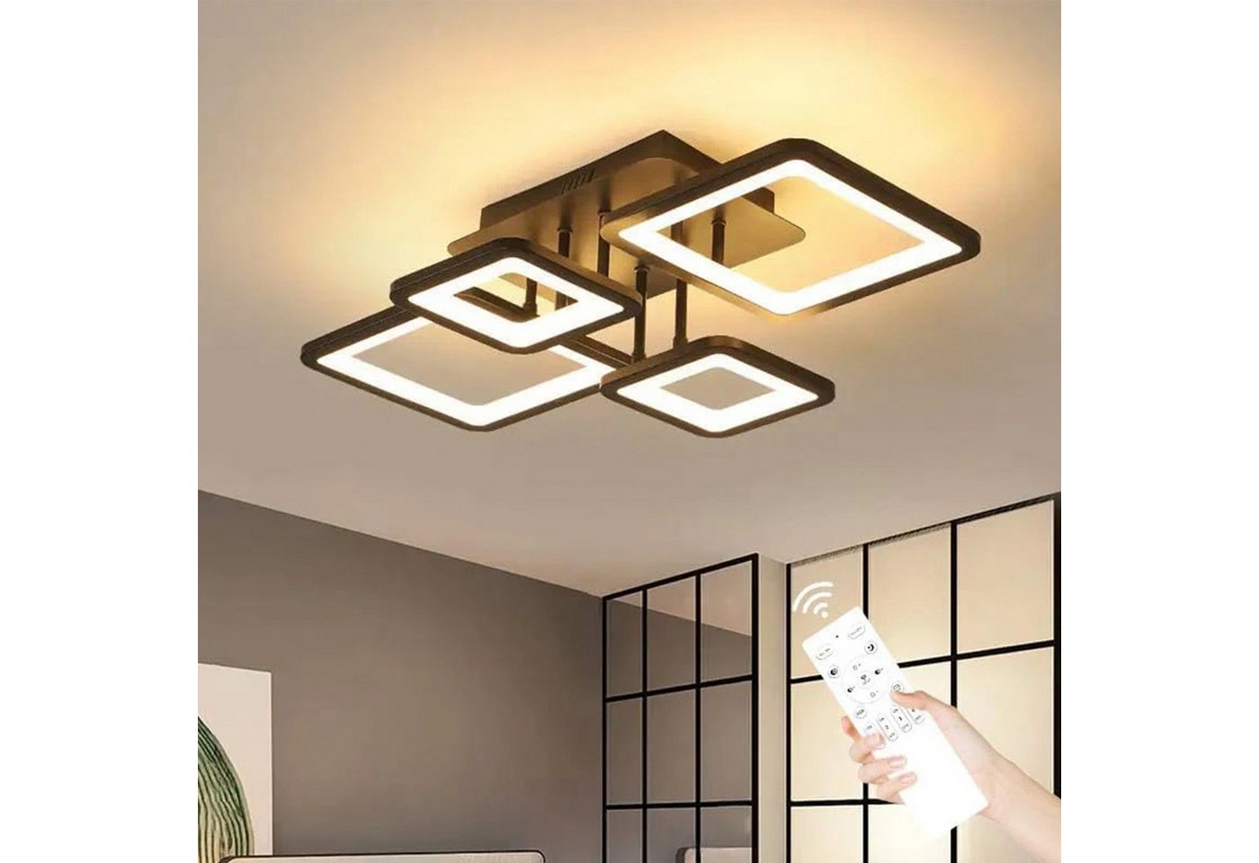 Riserva Deckenleuchten LED Deckenleuchte Schwarz 54W Stufenlos Dimmbar mit Fernbedienung, LED wechselbar